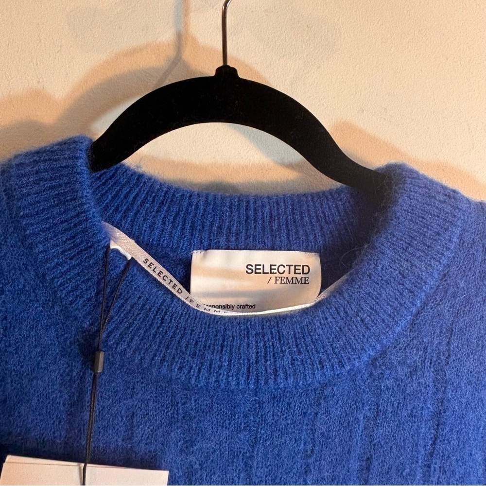 SELECTED FEMME Sz L Glowie Sweater Large Ribbing Crew Neck Wool Blend NEW - Picture 5 of 13
